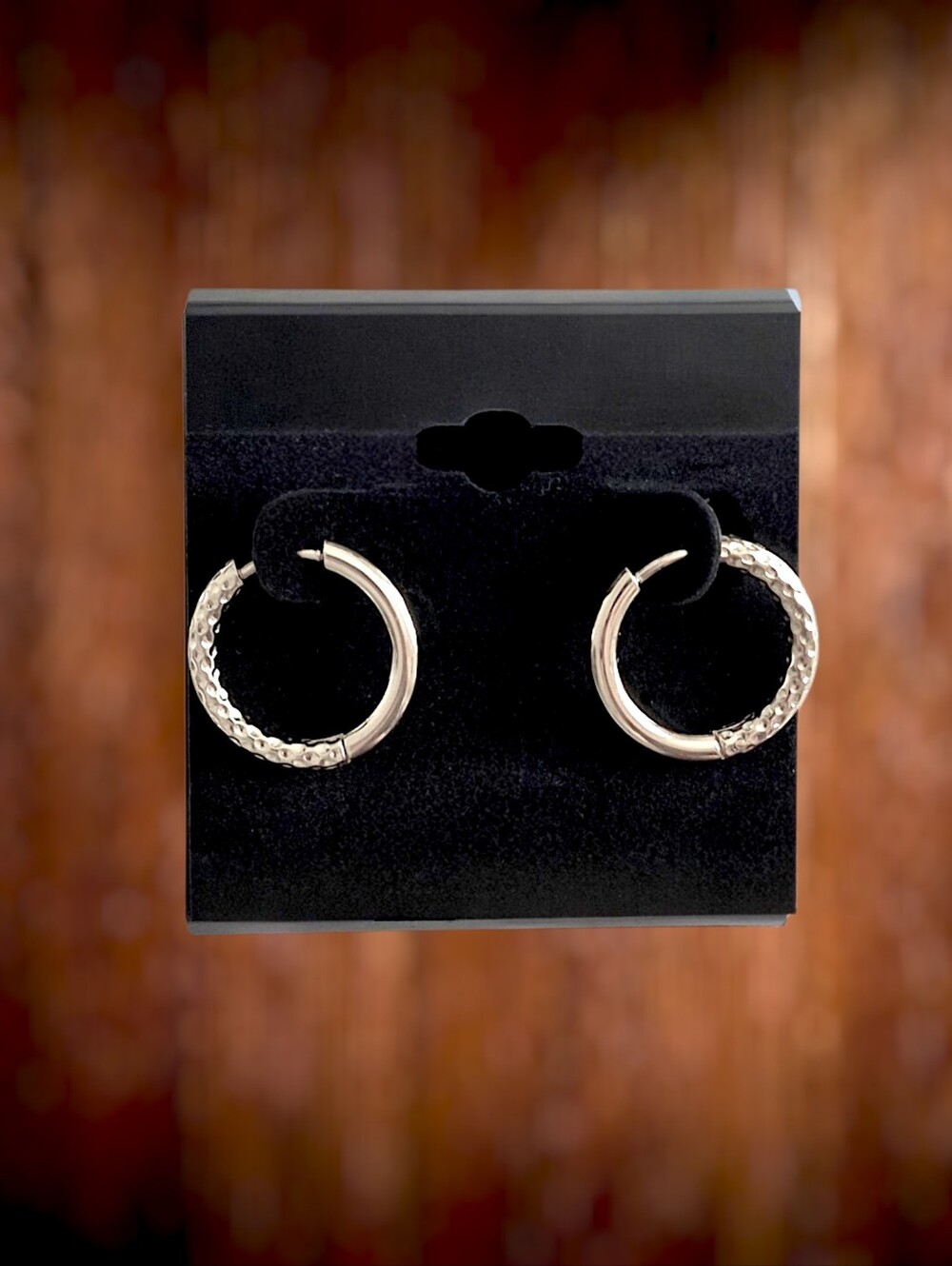 Textured Stainless Steel Hoop Earrings - 14mm